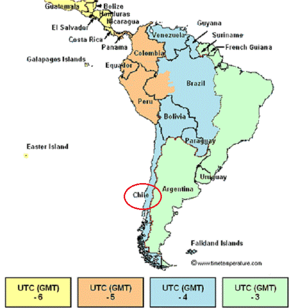 Mapa fuso horário Chile 