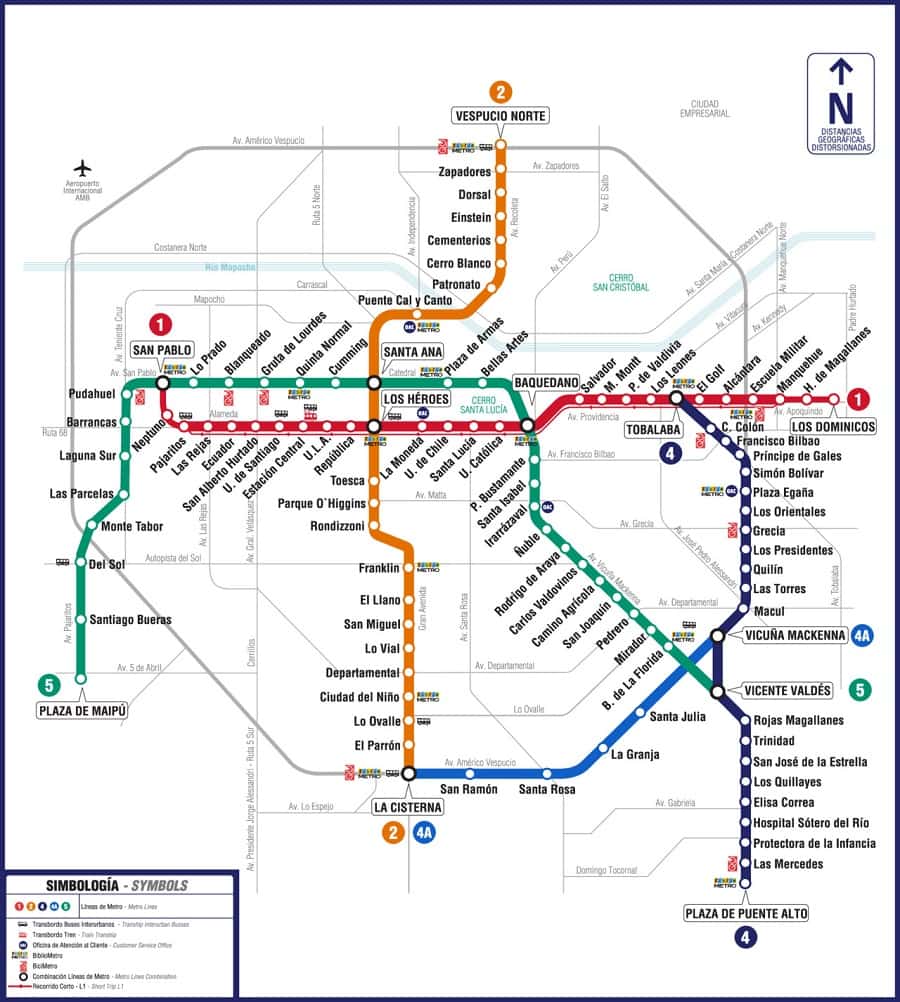 Mapa - Linha de trem/metrô em Santiago