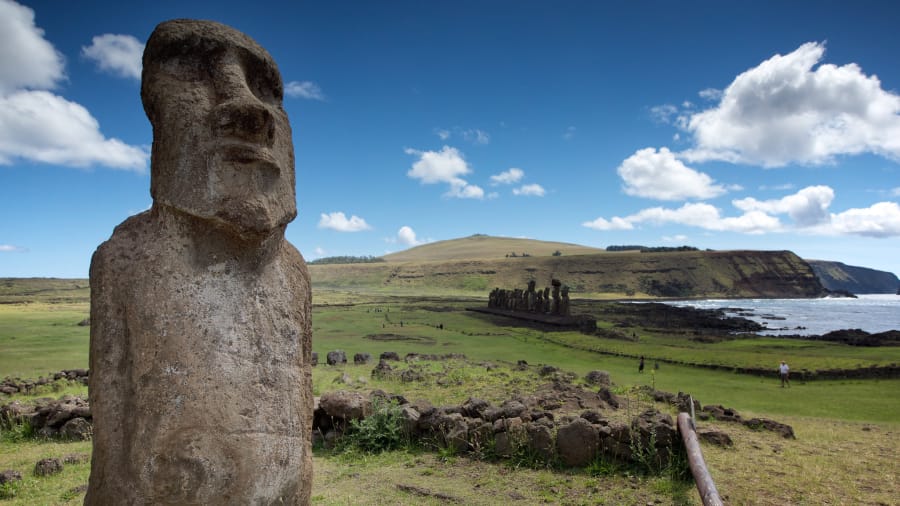 Moai na Ilha de Páscoa, no Chile