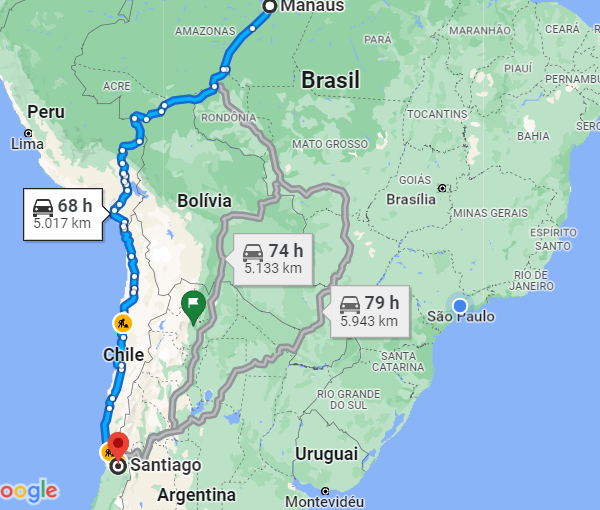Mapa - Manaus para Santiago
