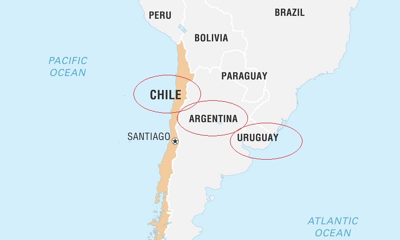 Chile, Argentina e Uruguai - Mapa