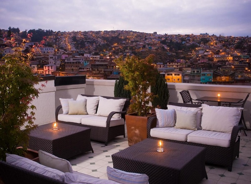 Terraço do Hotel Casa Higuera em Valparaíso