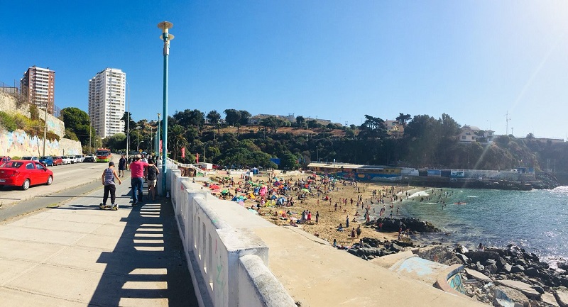 Calçadão da praia Las Torpederas em Valparaíso