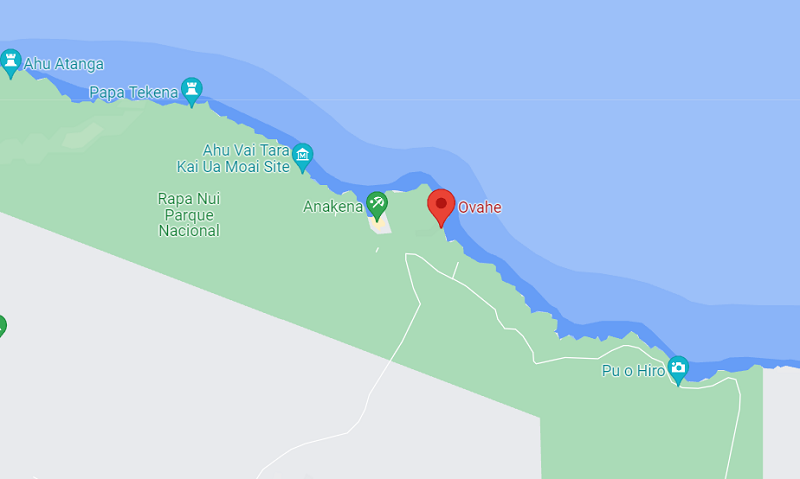 Mapa de Ovahe: a praia de areia rosa na Ilha de Páscoa
