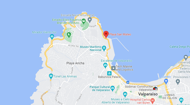 Mapa da praia San Mateo em Valparaíso