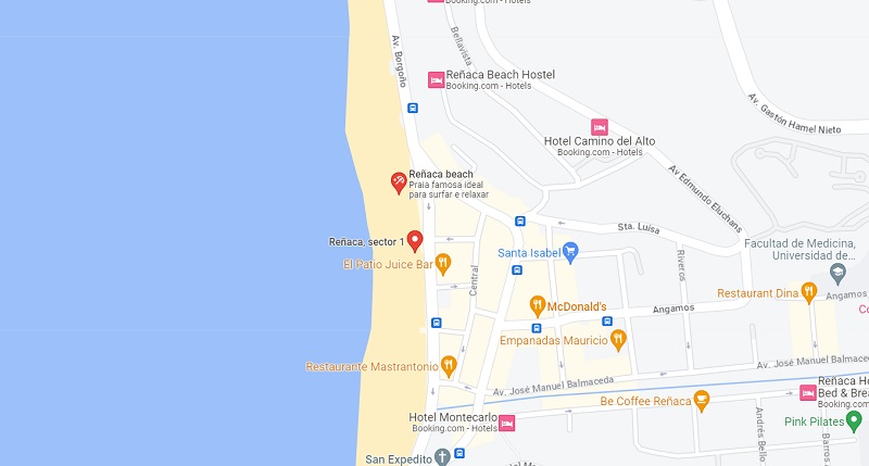 Mapa da praia Reñaca em Viña del Mar