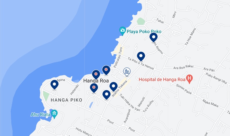 Mapa dos melhores hotéis na cidade de Hanga Roa
